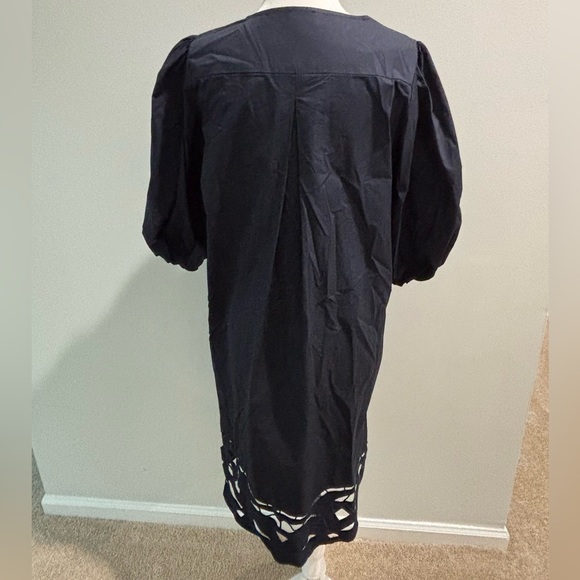 🆕 FOR CYNTHIA Navy Puff Sleeve Embroidered Hem Midi Dress - Picture 8 of 15